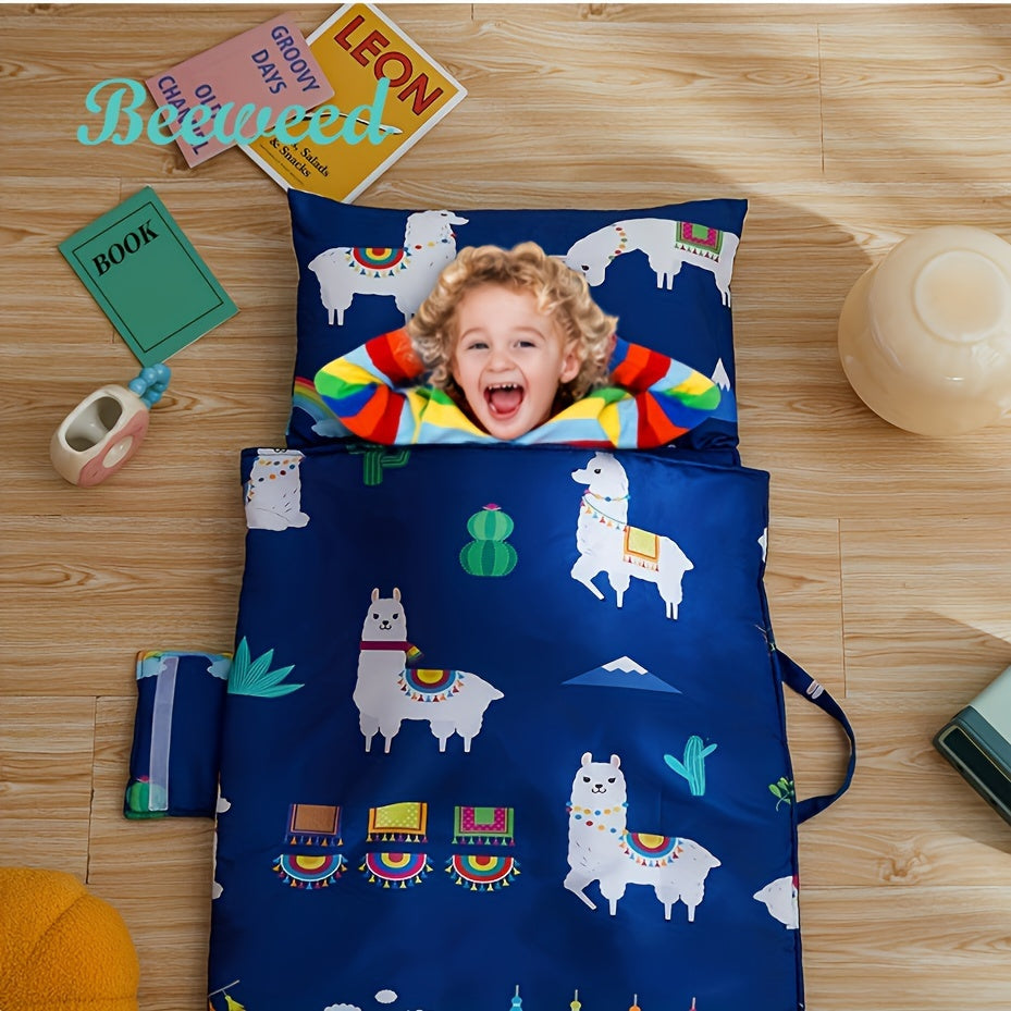 Microfiber Nap Mat for Children 3-6 with Removable Pillow and Carry Handle Blue