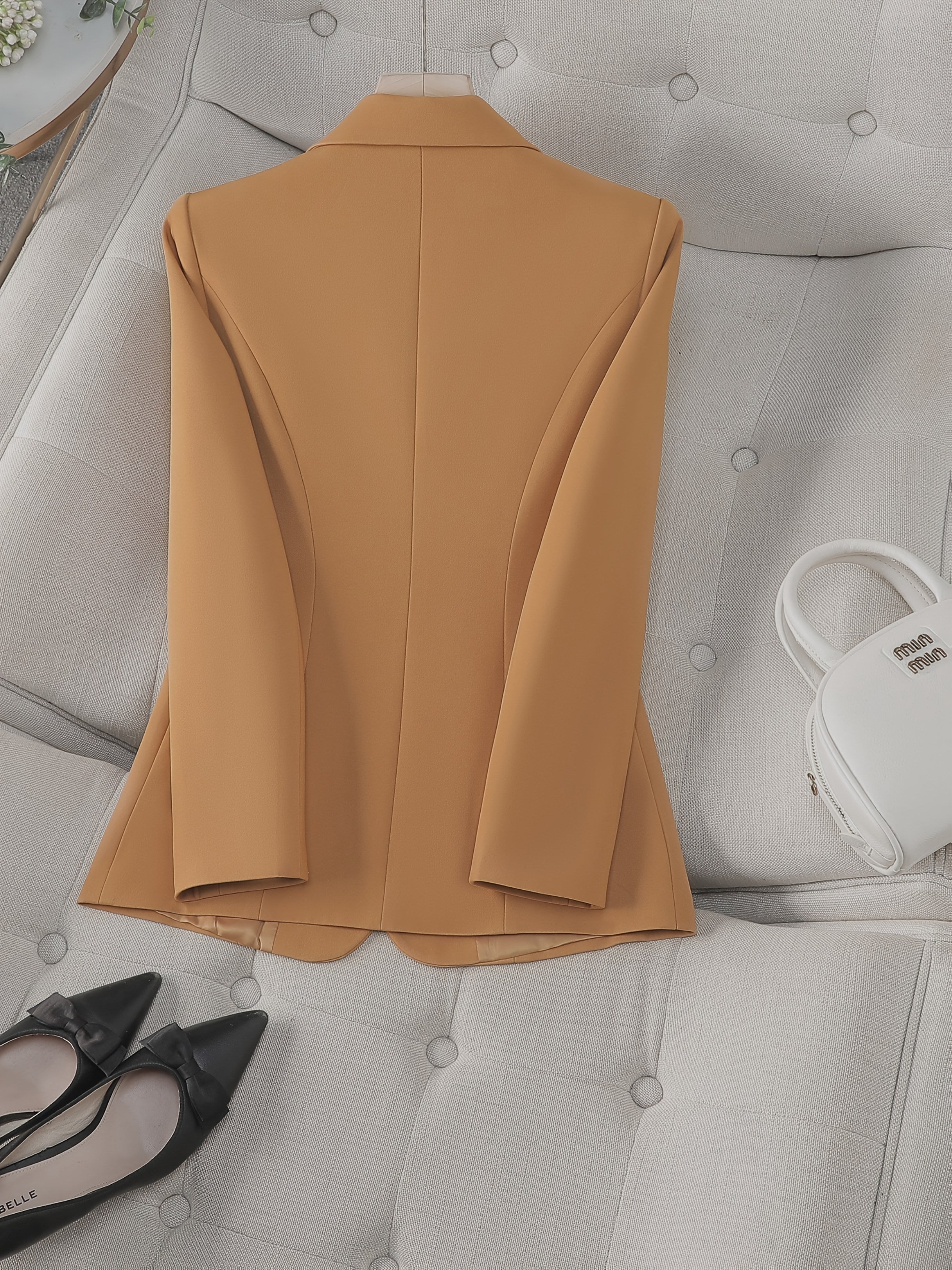 Women's Double Pocket Blazer Polyester Spandex Solid Office Wear Spring Fall