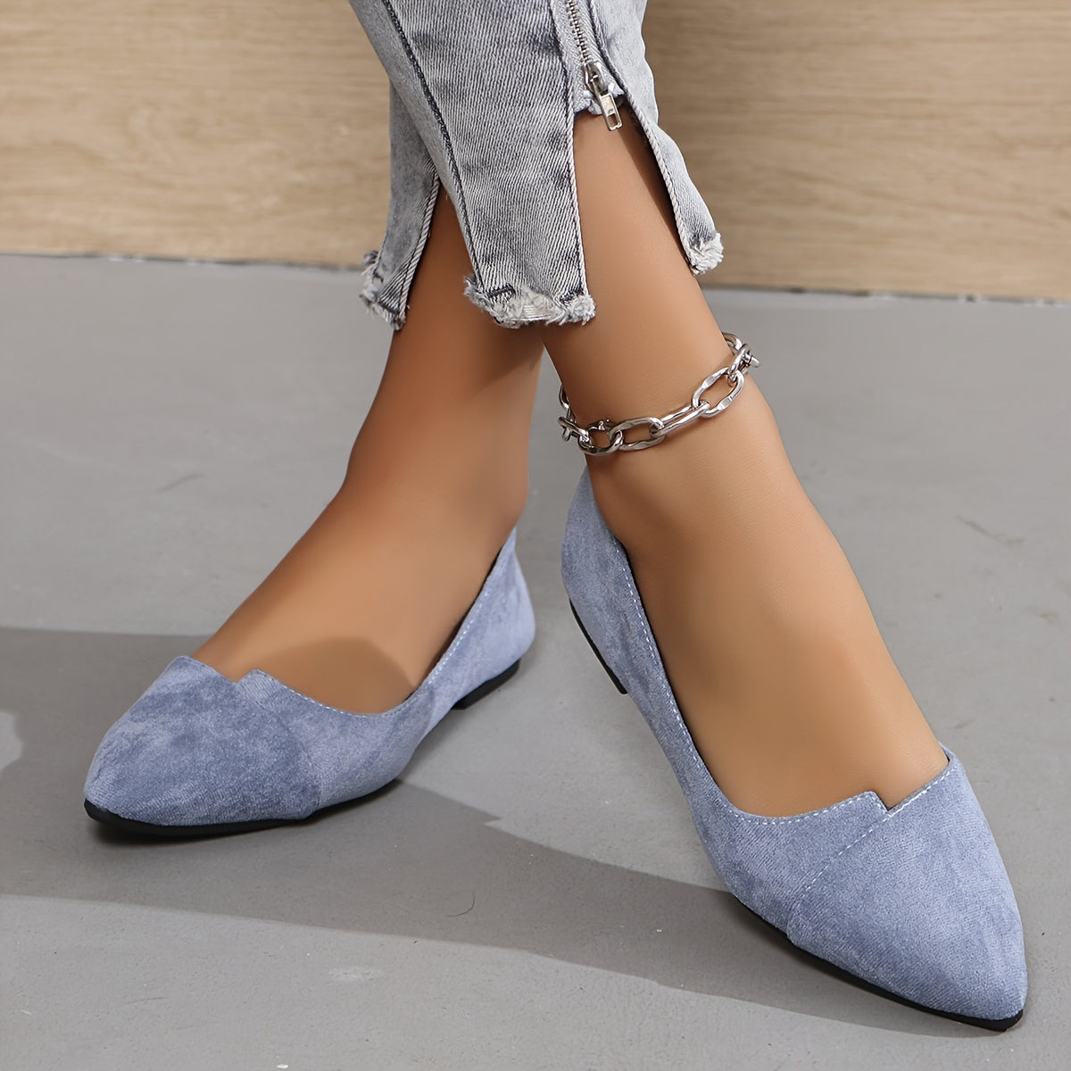 Women's Flat Shoes Slip-On Pointed Toe Solid Color Lightweight Ballet All-Season