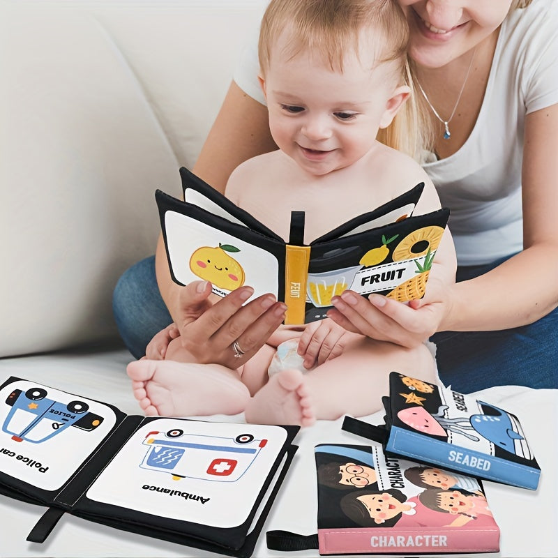 Мягкая тканевая книга для детей и малышей с высококонтрастными черно-белыми яркими иллюстрациями, нетоксичная образовательная игрушка