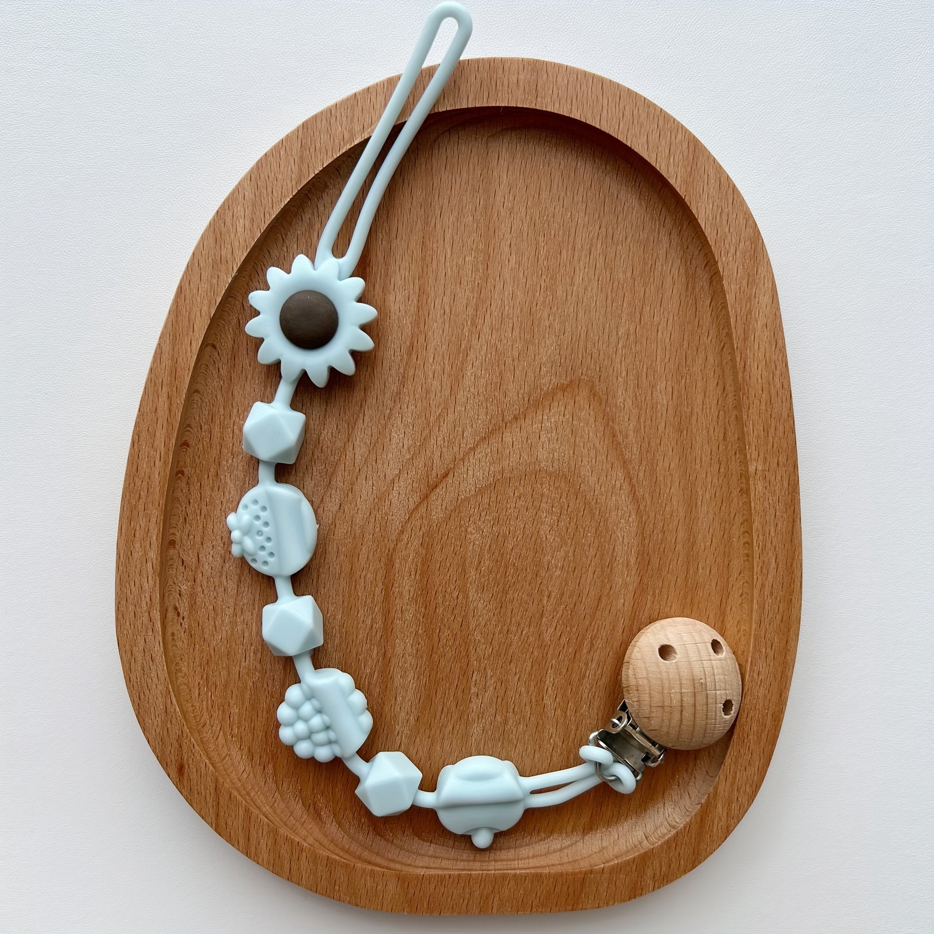 Silicone Teething Toy for Babies 0-3 Years Floral Fruit Clip Food-Grade Biteable Chain Pink Blue Yellow Brown