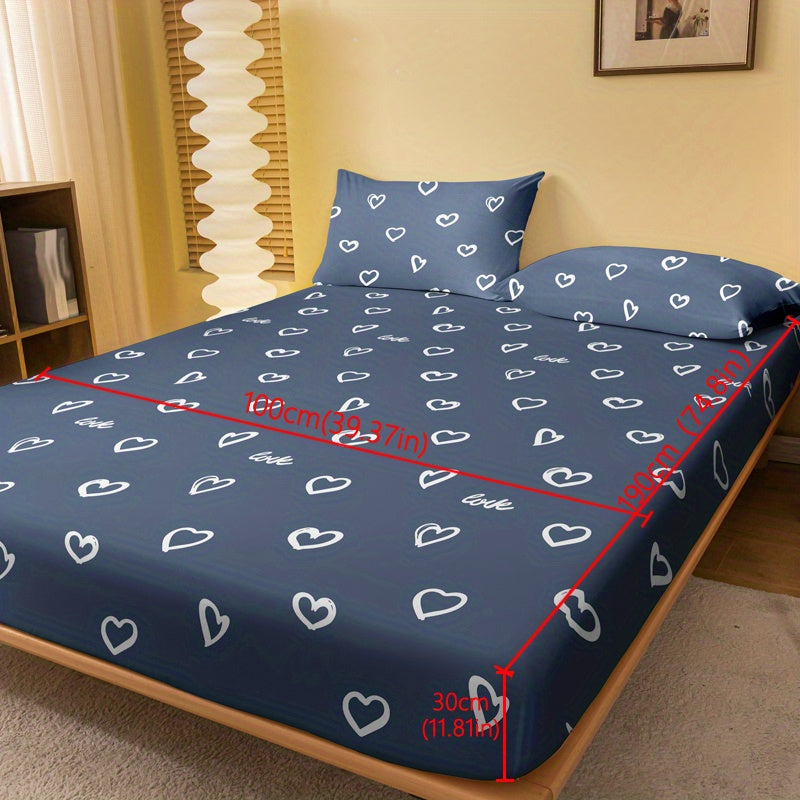 Simple Love Print Fitted Sheet Brushed Bed Sheet with Deep Pockets for Mattress