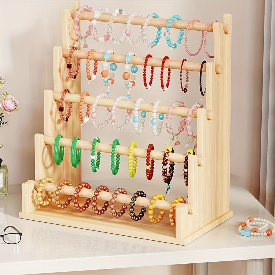 Multi-layer Wooden Jewelry Organizer Rack with 5 Shelves for Bedroom Storage