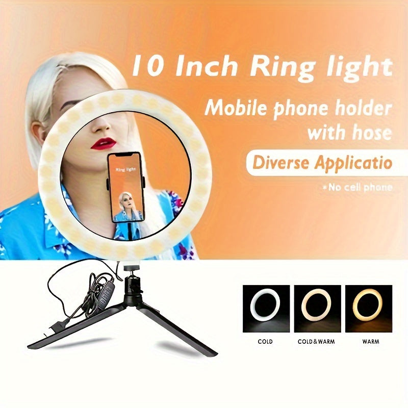 25.4cm USB LED Ring Light with Adjustable Color Temperature, 120 LEDs, Tripod and Phone Holder for Video Streaming and Photography