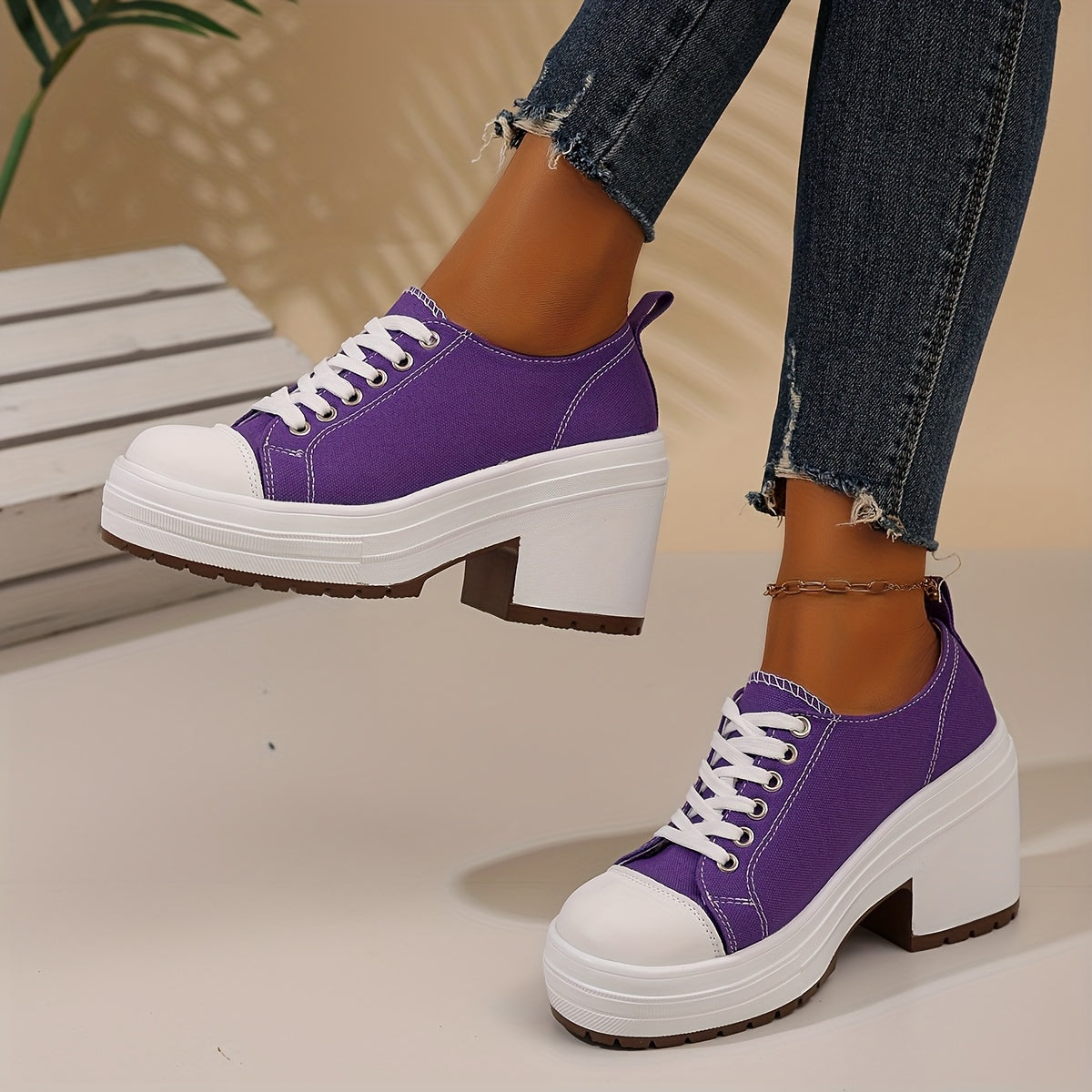 Women's Chunky Platform Shoes White Orange Colorblock Non-Slip PU All-Season