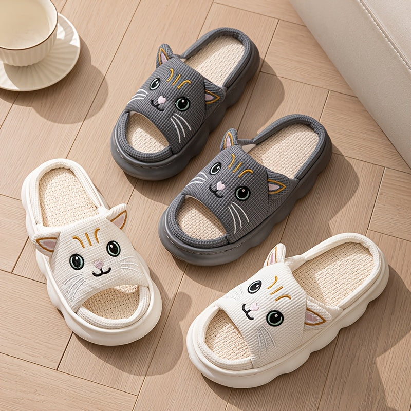 Женские тапочки-слипоны с дизайном лица кота, мягкая ткань, домашние обувь