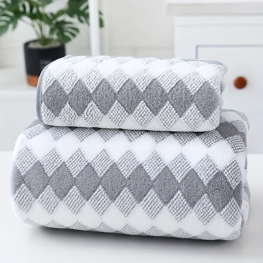 Lattice Cotton Towel Set with Hand and Bath Towels Quick-Drying Soft Skin-Friendly