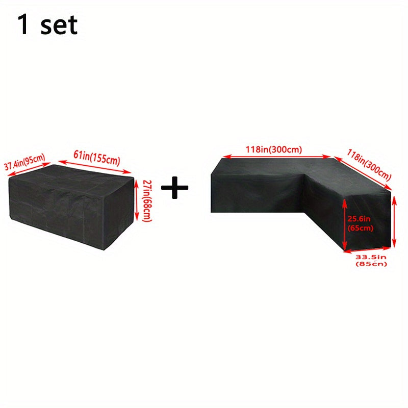 L-Shaped Outdoor Sofa Cover Waterproof Patio Furniture Protector Black Drawstring