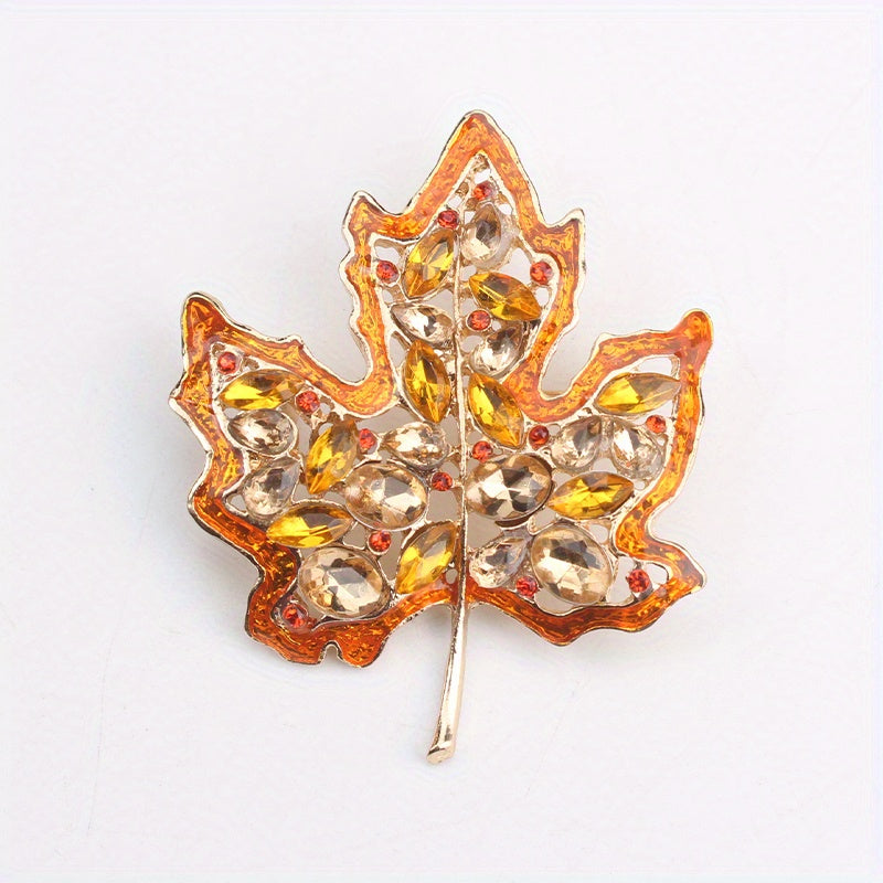 Vintage Maple Leaf Brooch Pin with Rhinestones Irregular Shape Women's Jewelry