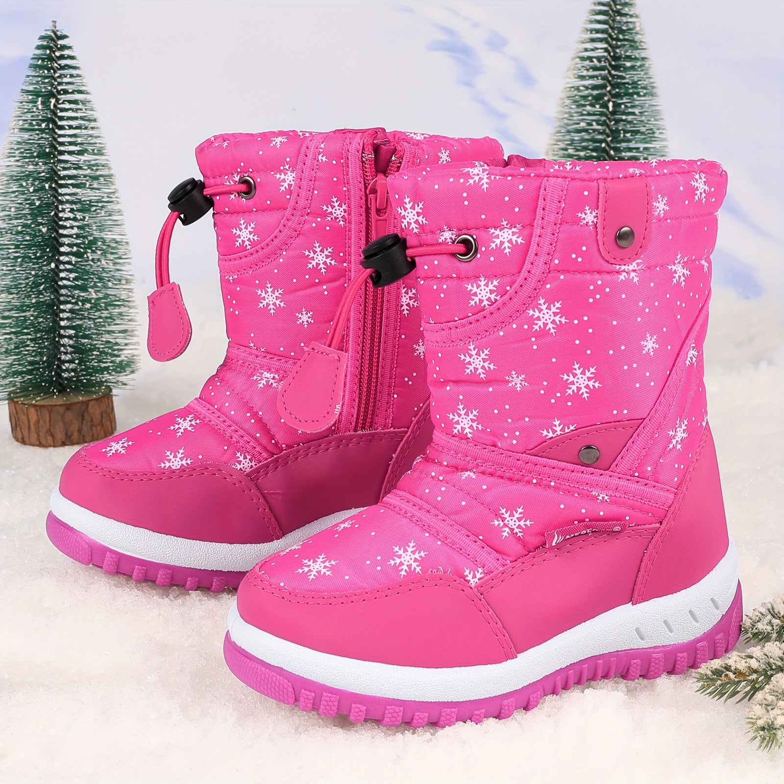 Kids Winter Snow Boots for Boys and Girls with Fur Lining Non-Slip TPR Sole Hook-and-Loop Closure in Blue Purple Red