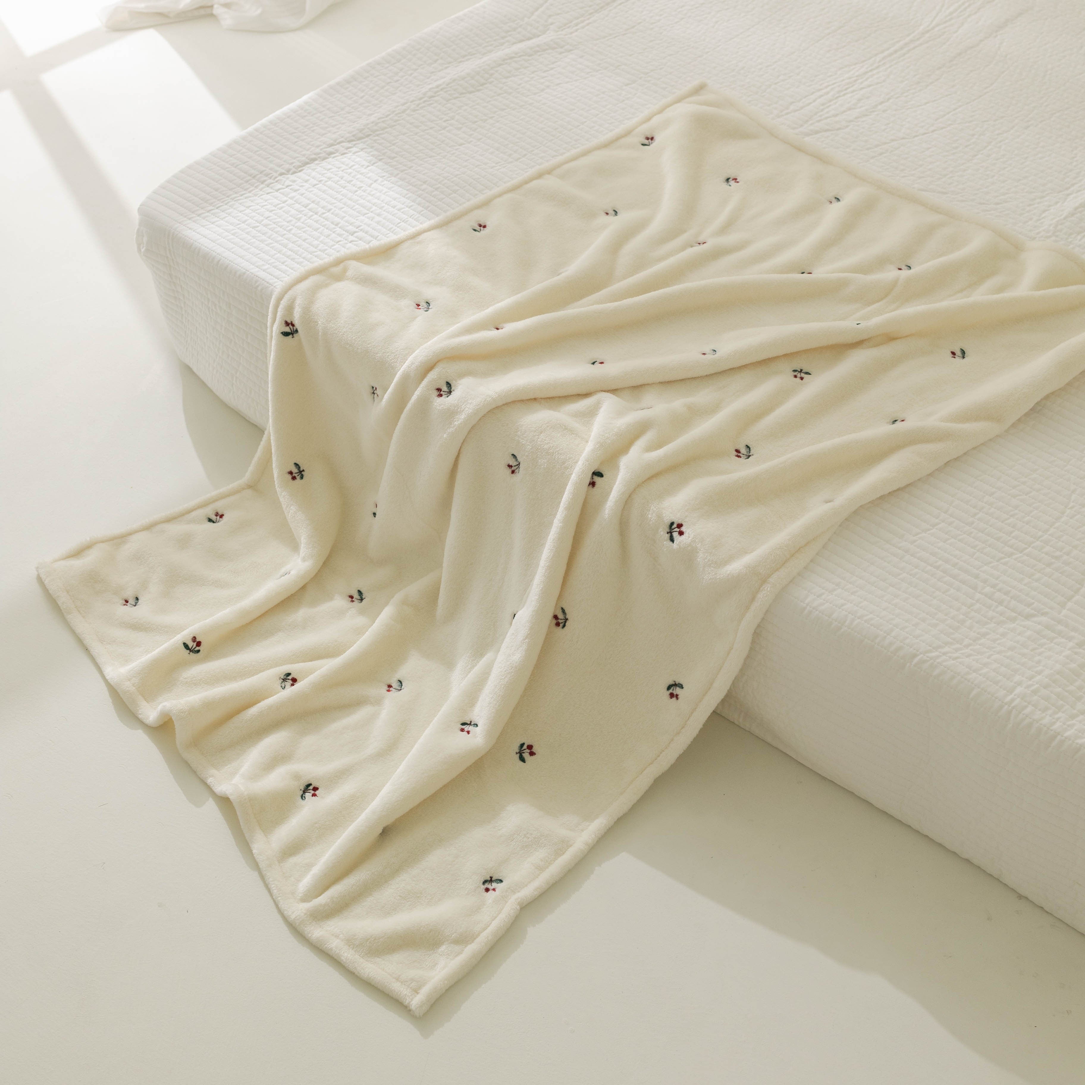 Beige Embroidered Blanket Throw for Warmth and Comfort Versatile Travel Stroller Cover