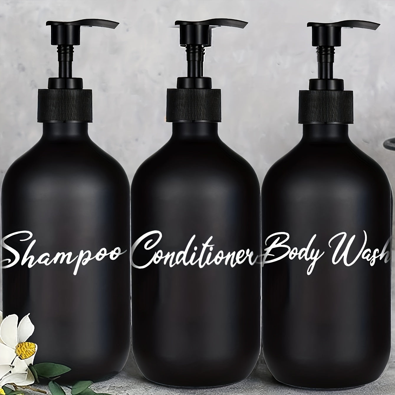 Black Soap Dispensers Set of 3 Refillable Liquid Storage Containers for Bathroom Shower
