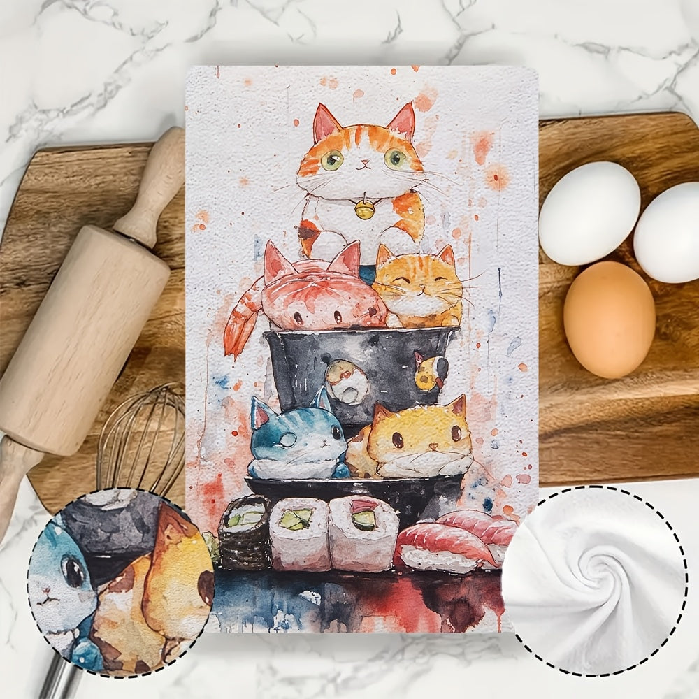 Set of 2 Sushi Squad Kitchen Towels 16x24 Inch Ultra Soft Absorbent Dish Hand Towels
