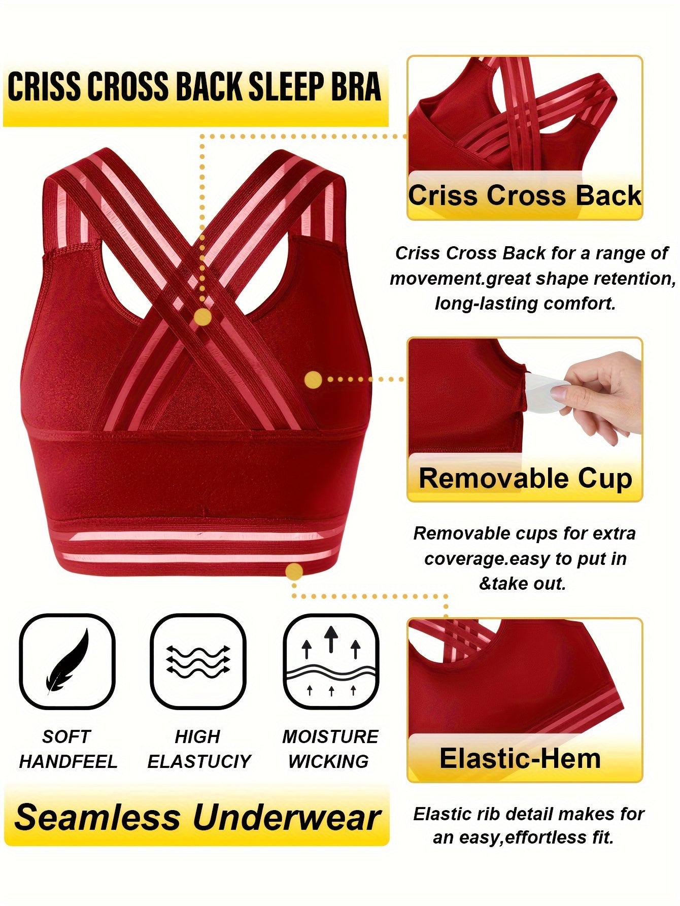 Women's Seamless Striped Sports Bra with Cross Back