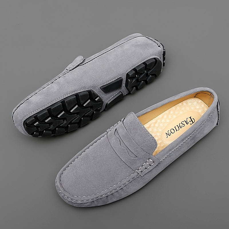 Women's Grey Microfiber Penny Loafers Non-slip Casual Flat Shoes