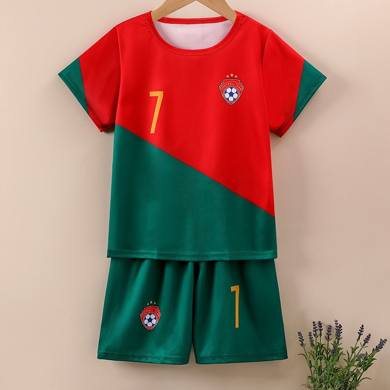 Kids' Soccer Jersey and Shorts Set for Boys and Girls in Red Green White Polyester Casual Spring Summer