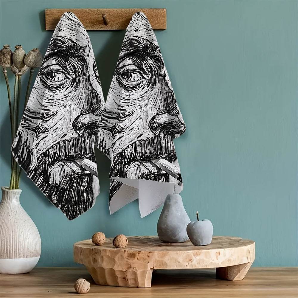 Set of 2 Skull With A Burning Cigarette Kitchen Towels Ultra Soft Absorbent 16x24 Inches