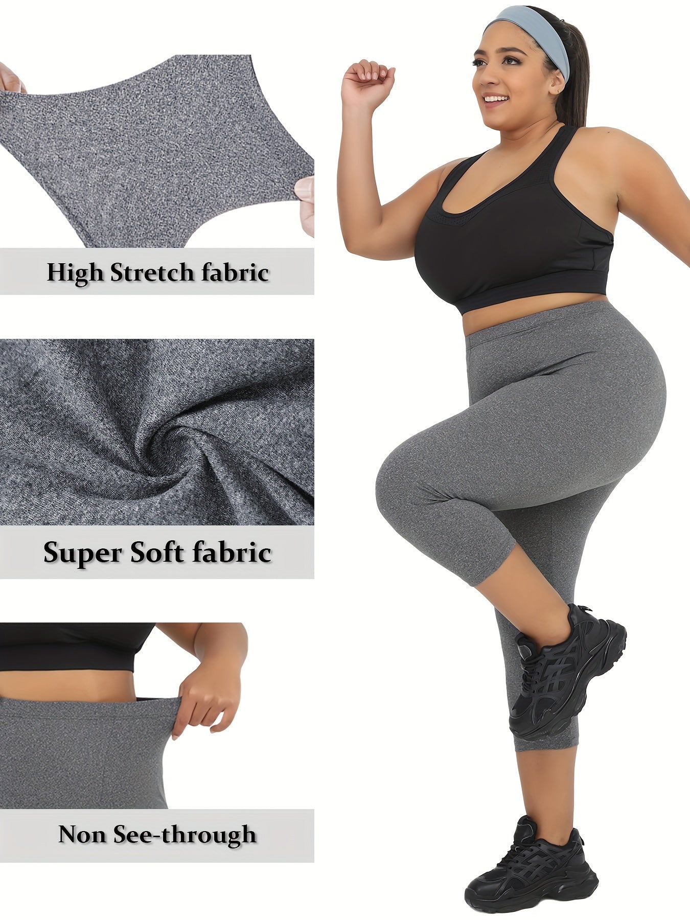 Plus Size Women's Soft Capri Pants Yoga Workout Athletic Leggings