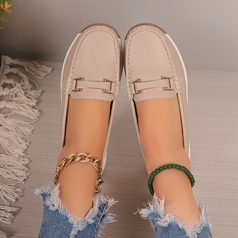 Women’s Solid Color Loafers Slip-On Flats Non-Slip Casual Shoes