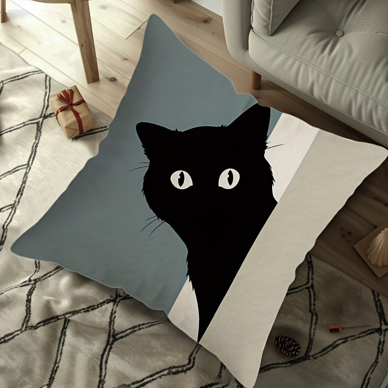 Black Cat Throw Pillow Cover 44.96x44.96cm Modern Farmhouse Decorative Cushion Case with Zipper Machine Washable