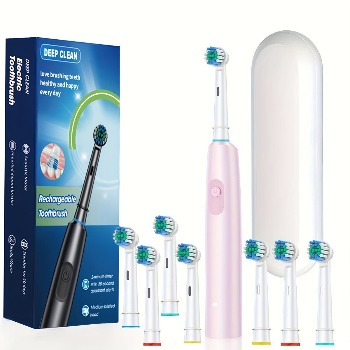 Electric Toothbrush for Adults with 5 Modes and 8 Rotatable Soft Bristle Heads in Black