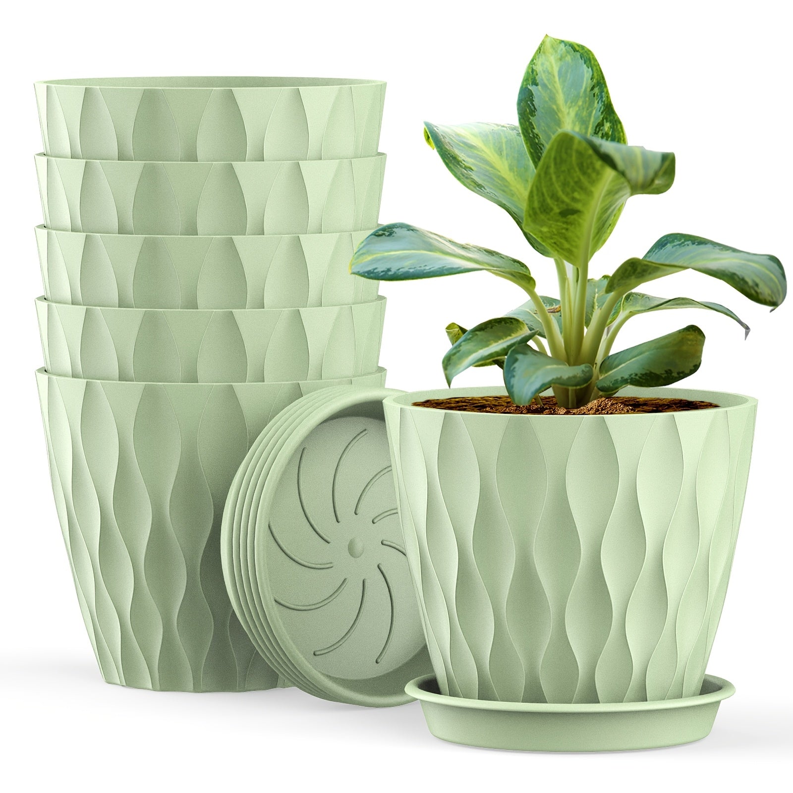 Set of 6 Round Plastic Plant Pots with Drainage Holes 15.24cm Indoor Outdoor