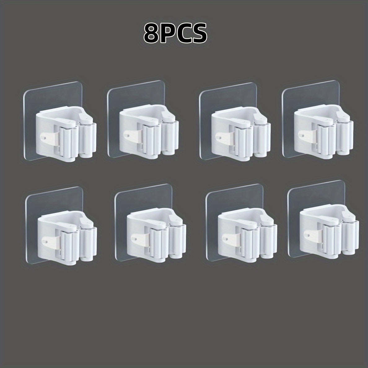 8 ta Shaffof Mop va Mopsiz Tutqichlar To'plami - Teshik ochmasdan, Devorga o'rnatiladigan Saqlash Yechimi Uy Tozalash Zaruratlari Uchun