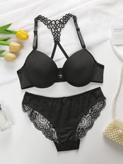 Women's Summer Lingerie Set Push-Up Bra with Front Closure and Cross-Back Thong