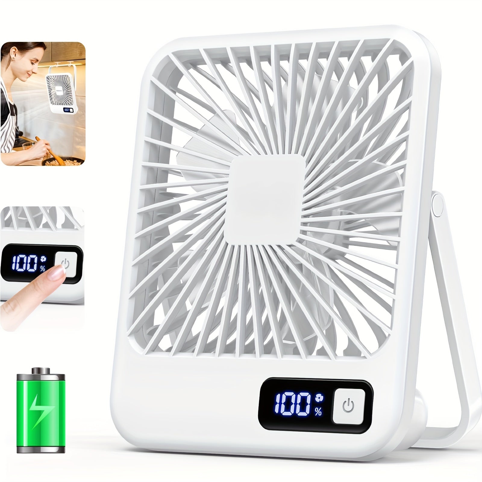 Digital Display Desktop Mini Fan USB Rechargeable Portable Fan with 180° Tilt