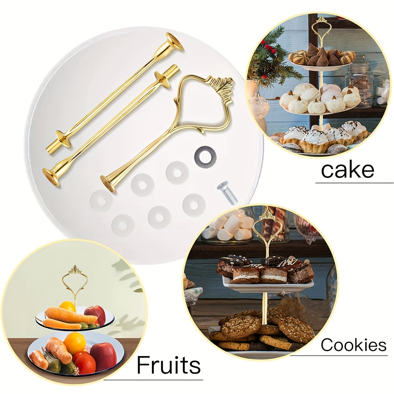 Cake Stand Hardware Accessories 3-Tier Mold Crown Resin for Weddings Parties Gold Silver