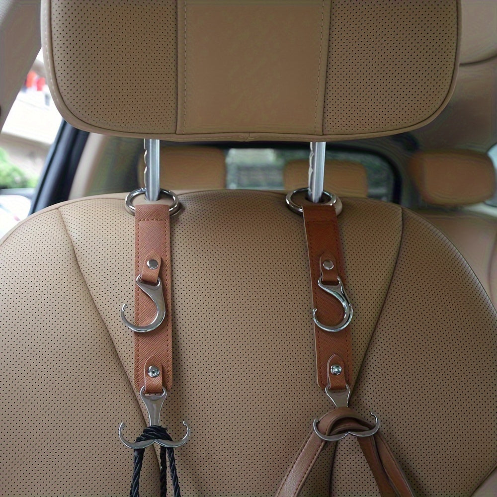 2PCS PU Leather Car Seat Hooks Auto Interior Organizer Hangers for Bags and Coats