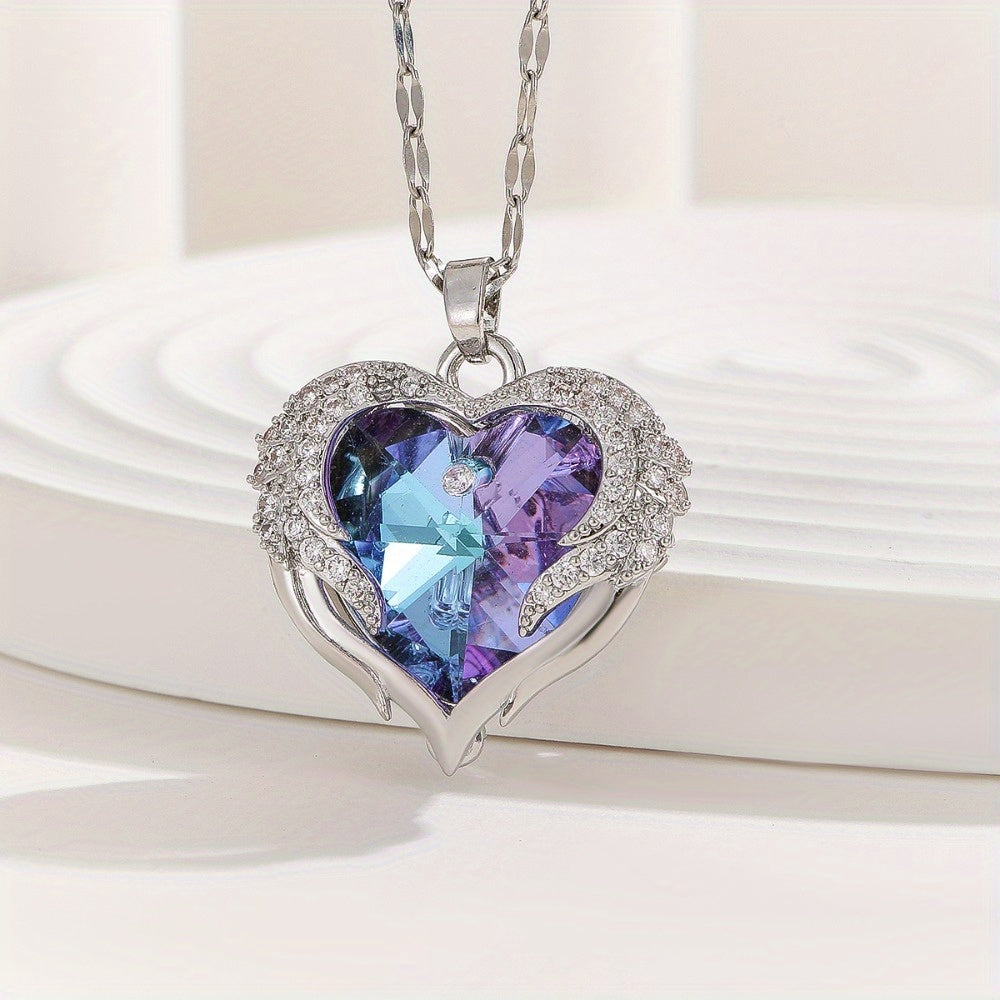 Stainless Steel Heart Pendant Necklace with Synthetic Zirconia July Birthstone for Women