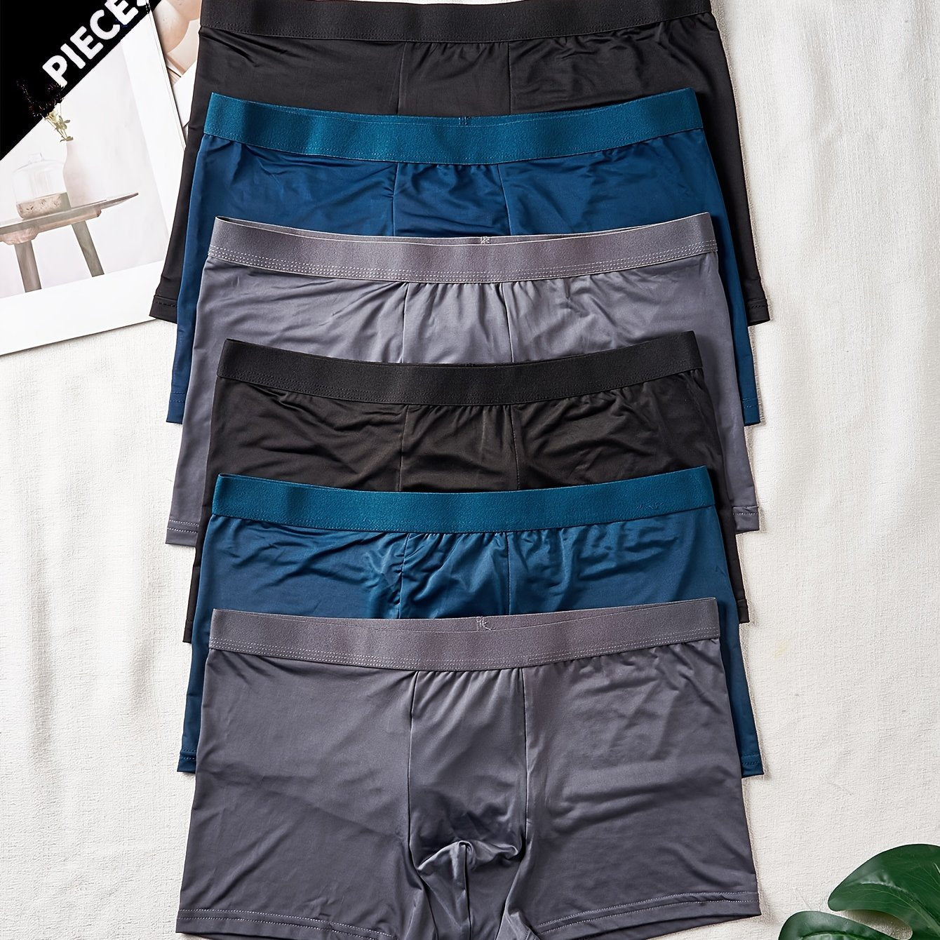 Men's Boxer Shorts 6-Pack Breathable Silky Polyester Semi-Sheer Solid