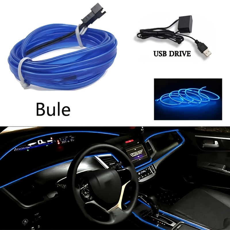 Blue LED Car Interior Lighting Strip Flexible USB Neon Decoration Non Waterproof