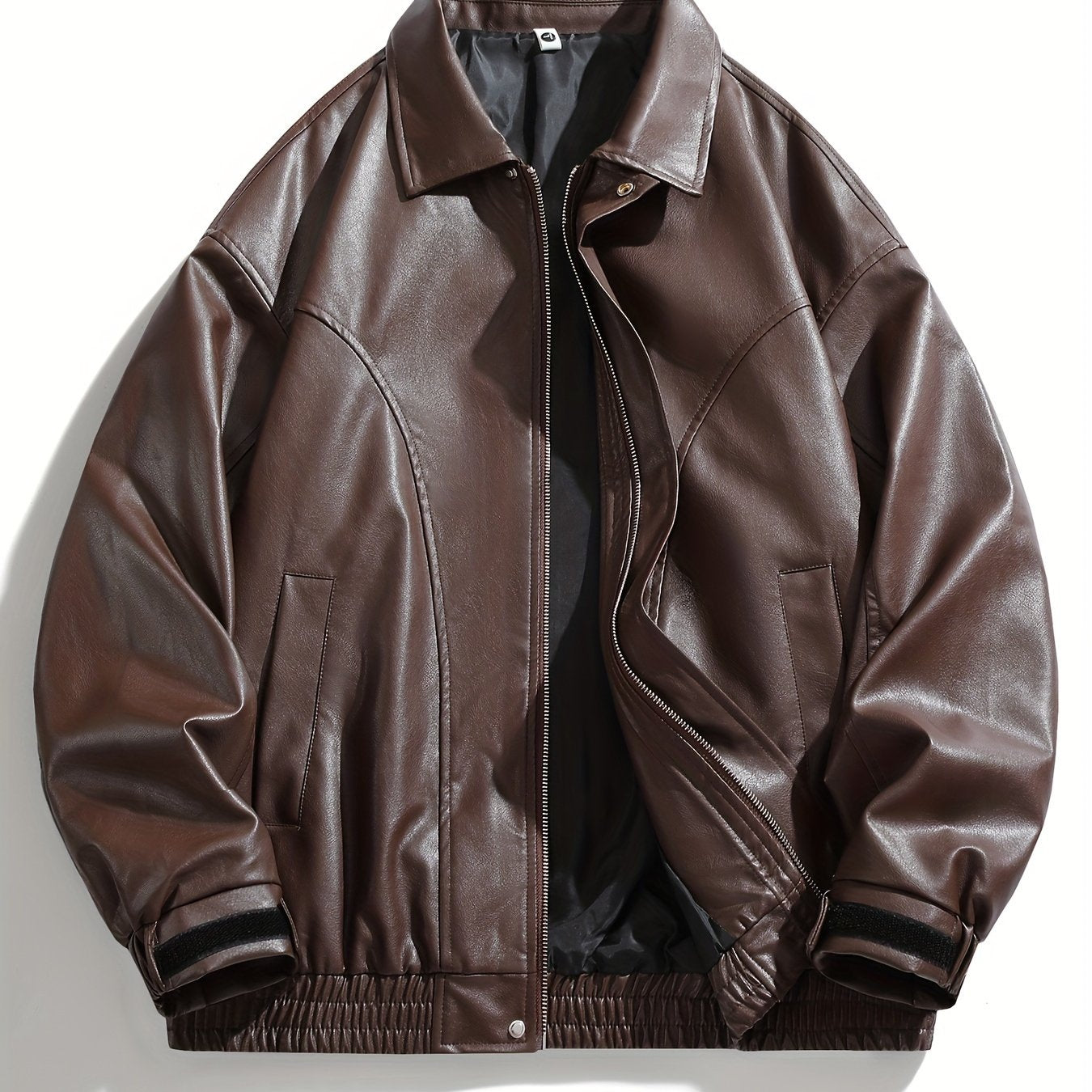 Chaqueta casual de cuero PU para hombre con cremallera, ropa de calle para primavera y otoño