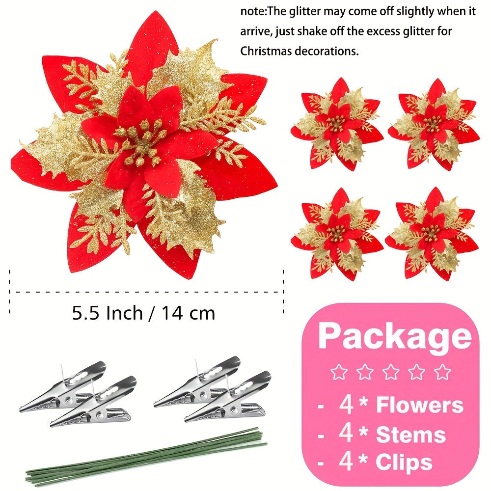 Artificial Flowers Set of 4 Red 5.5 Inch Stems with Clips for Decorations