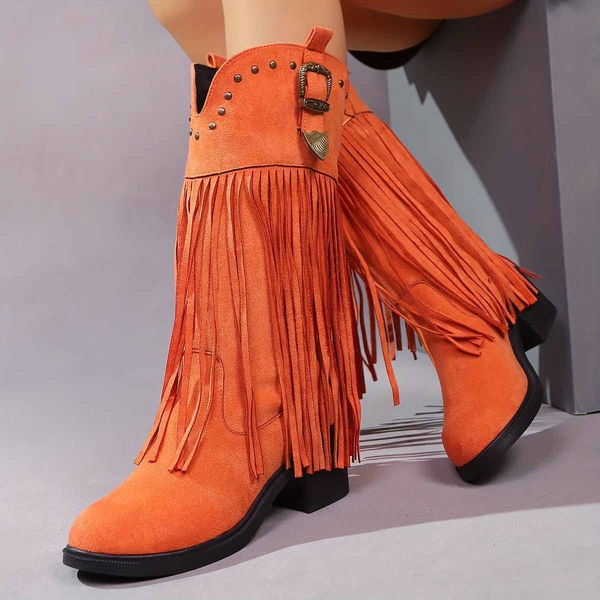 Women's Tassel Design Slip-On Chunky Heel Boots All-Season Comfortable