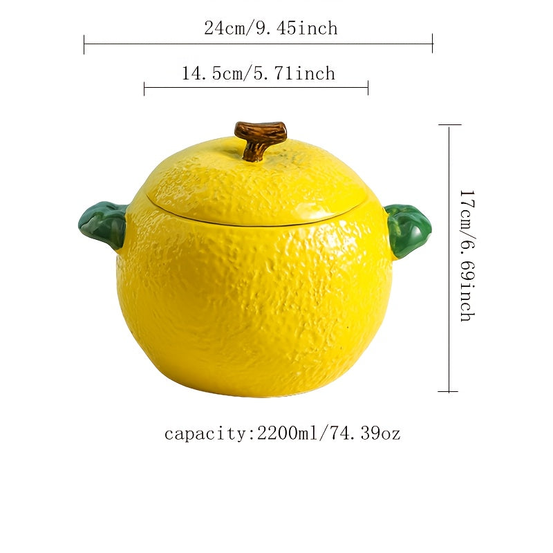 Large Ceramic Lemon-Shaped Pot with Lid for Baking Serving and Storage
