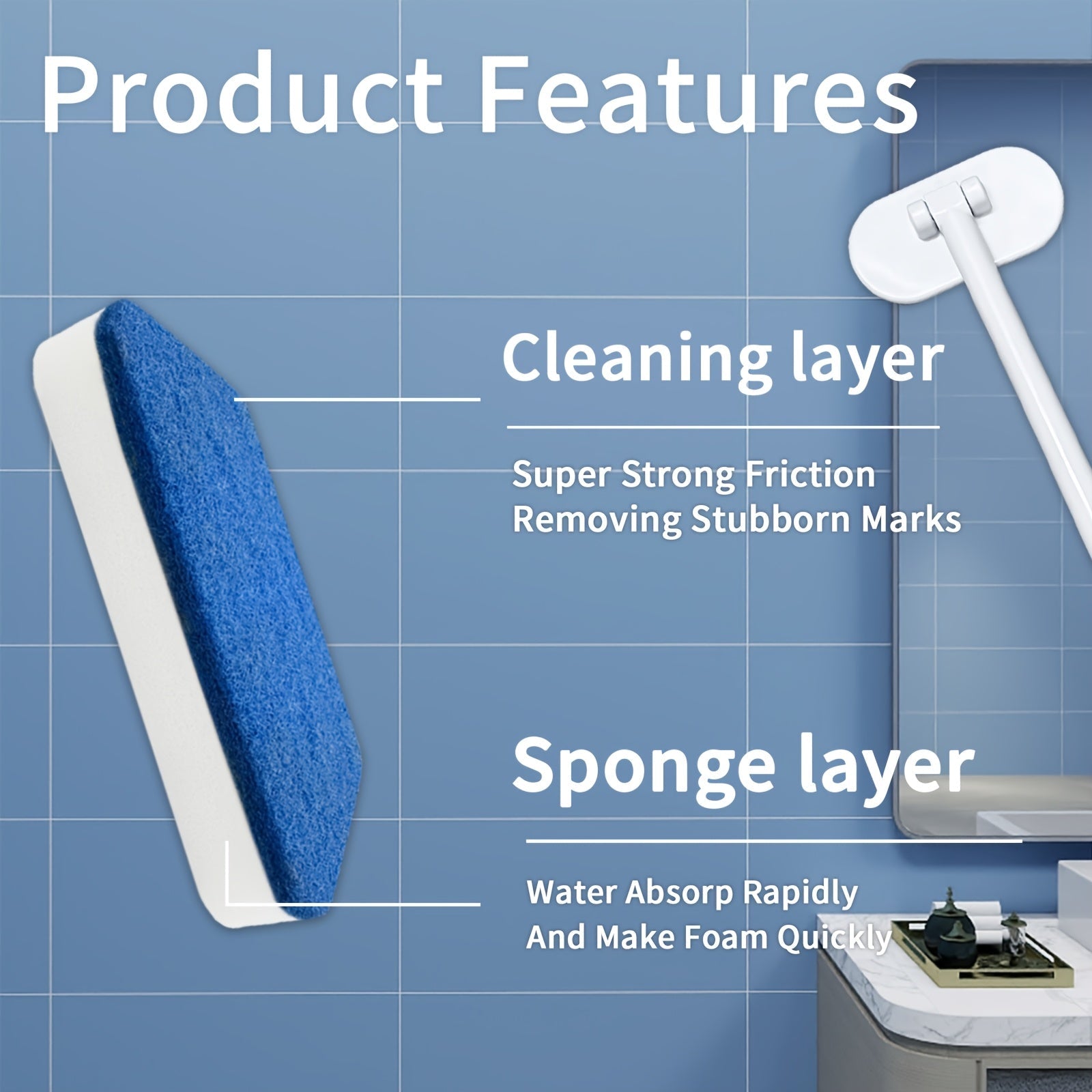 Kichik hammomni tozalash to'plami, uzoq tutqichli cho'tka va 25 ta shimgich bilan