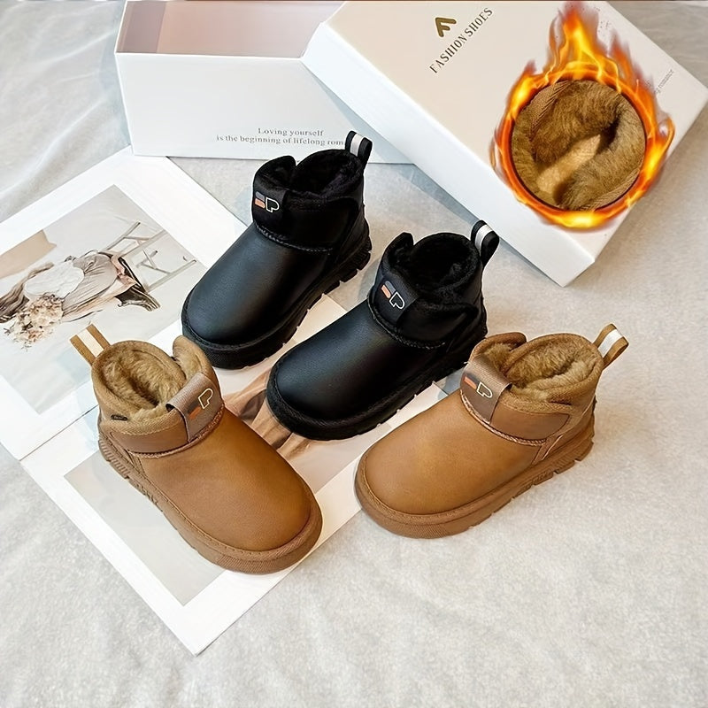 Boys Winter Snow Boots Plaid Microfiber Leather Insulated Casual Outdoor