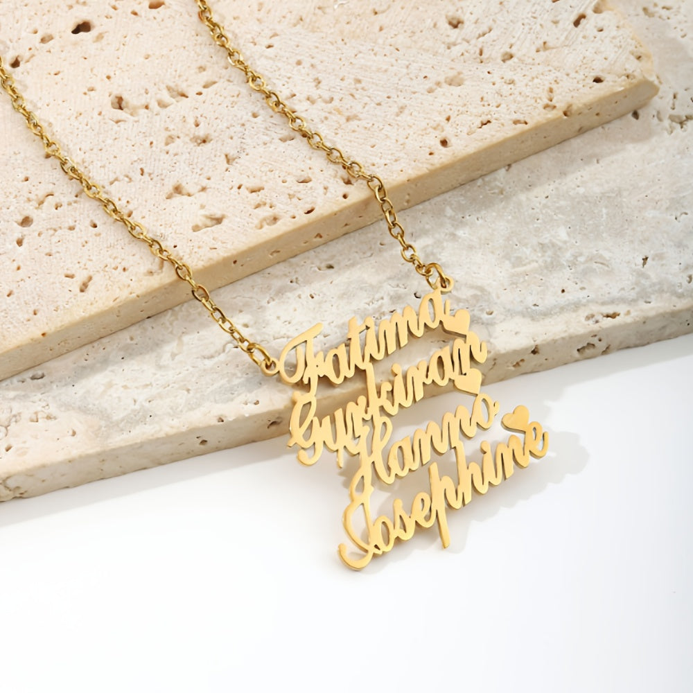 Personalized Stainless Steel Multi-Name Necklace with Custom Family Letter Pendants