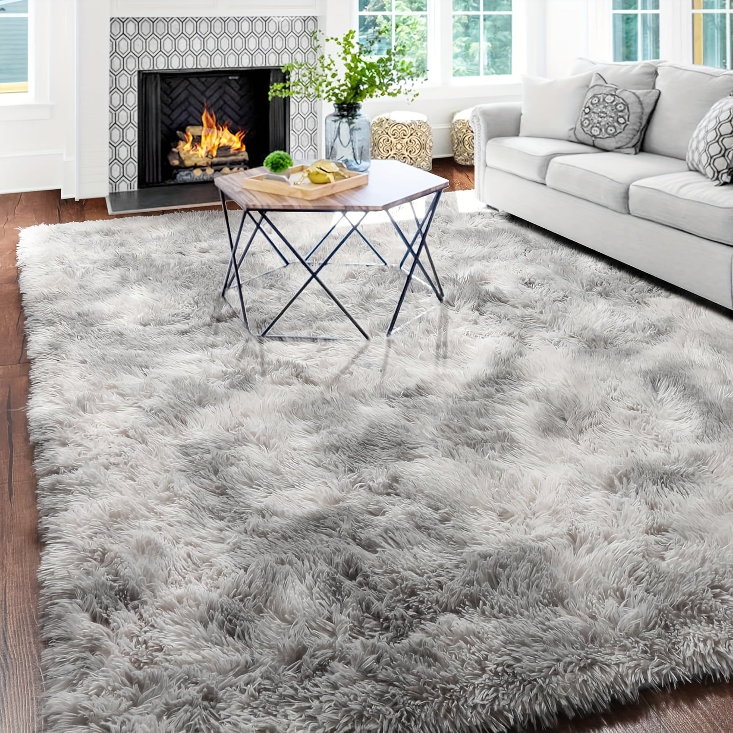 Soft Plush Nordic Tie-Dye Shaggy Area Rug for Living Room Bedroom 100% Polyester