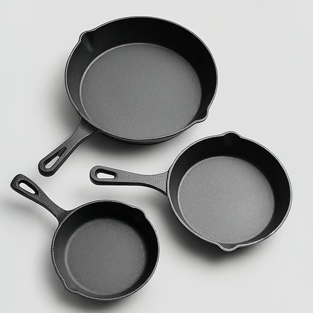 Набор из 3 чугунных сковородок с антипригарным покрытием, безопасных для духовки, диаметром 15 см, 20 см, 25 см