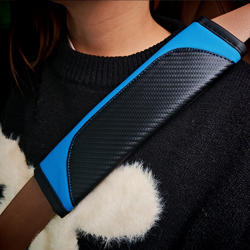 Car Seat Belt Shoulder Pad PU Leather Carbon Fiber Style Comfortable Cover