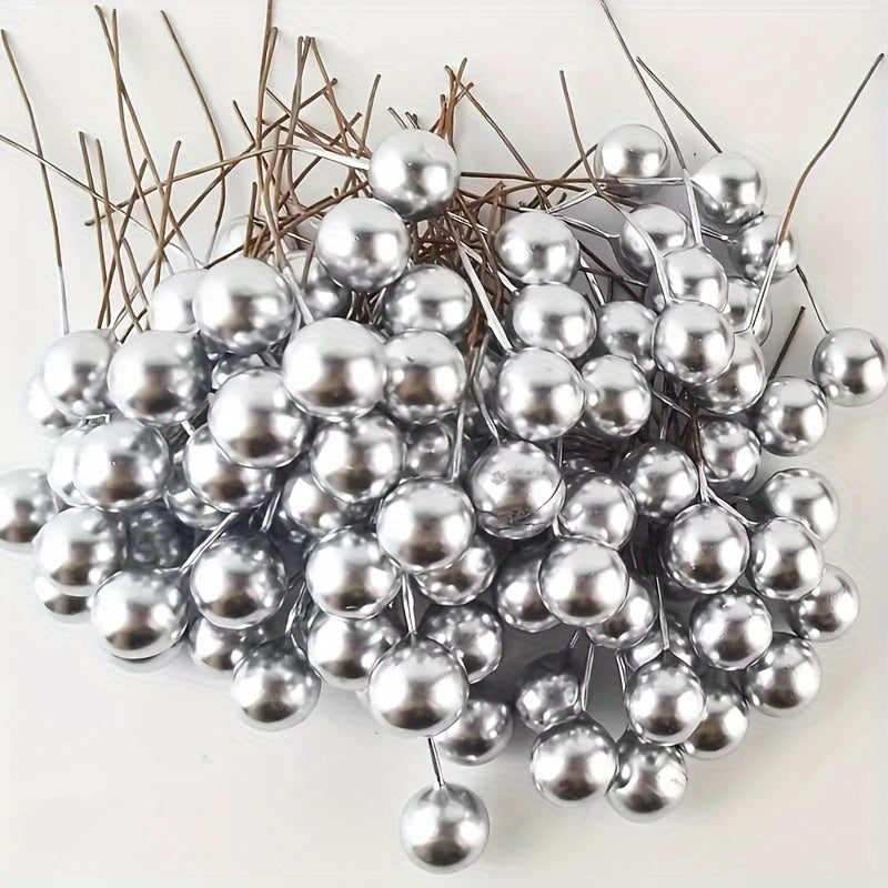 100 Pieces Gold and Silver Fruit Ornaments for Holiday Cake Decorations