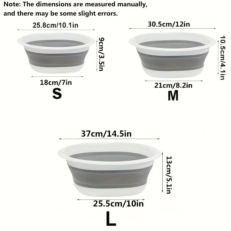 3-Piece Foldable Basin for Washing and Soaking, Portable, Multi-Use