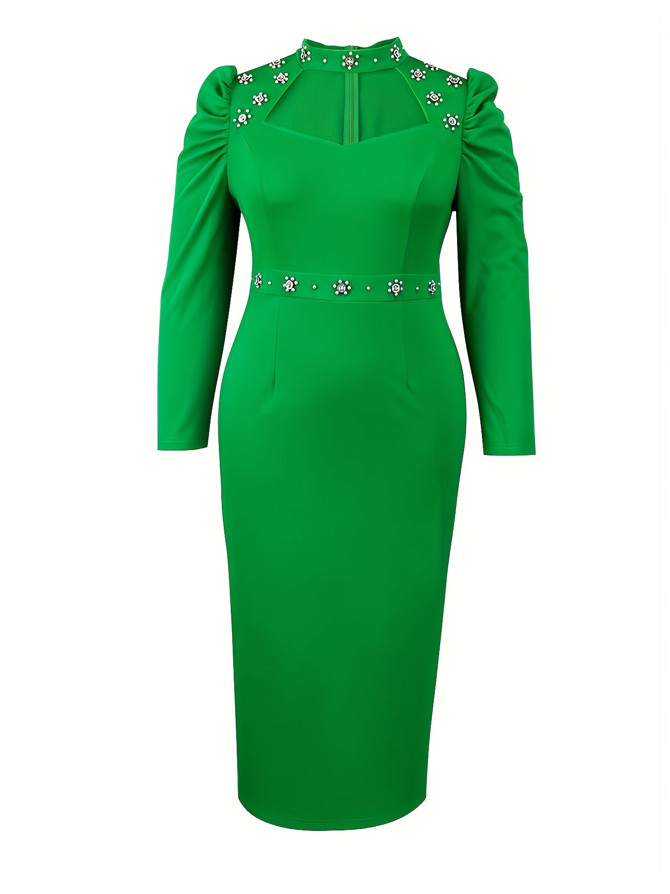 Plus Size Women's Beaded Long Sleeve Mermaid Evening Gown V-Neck Banquet Dress