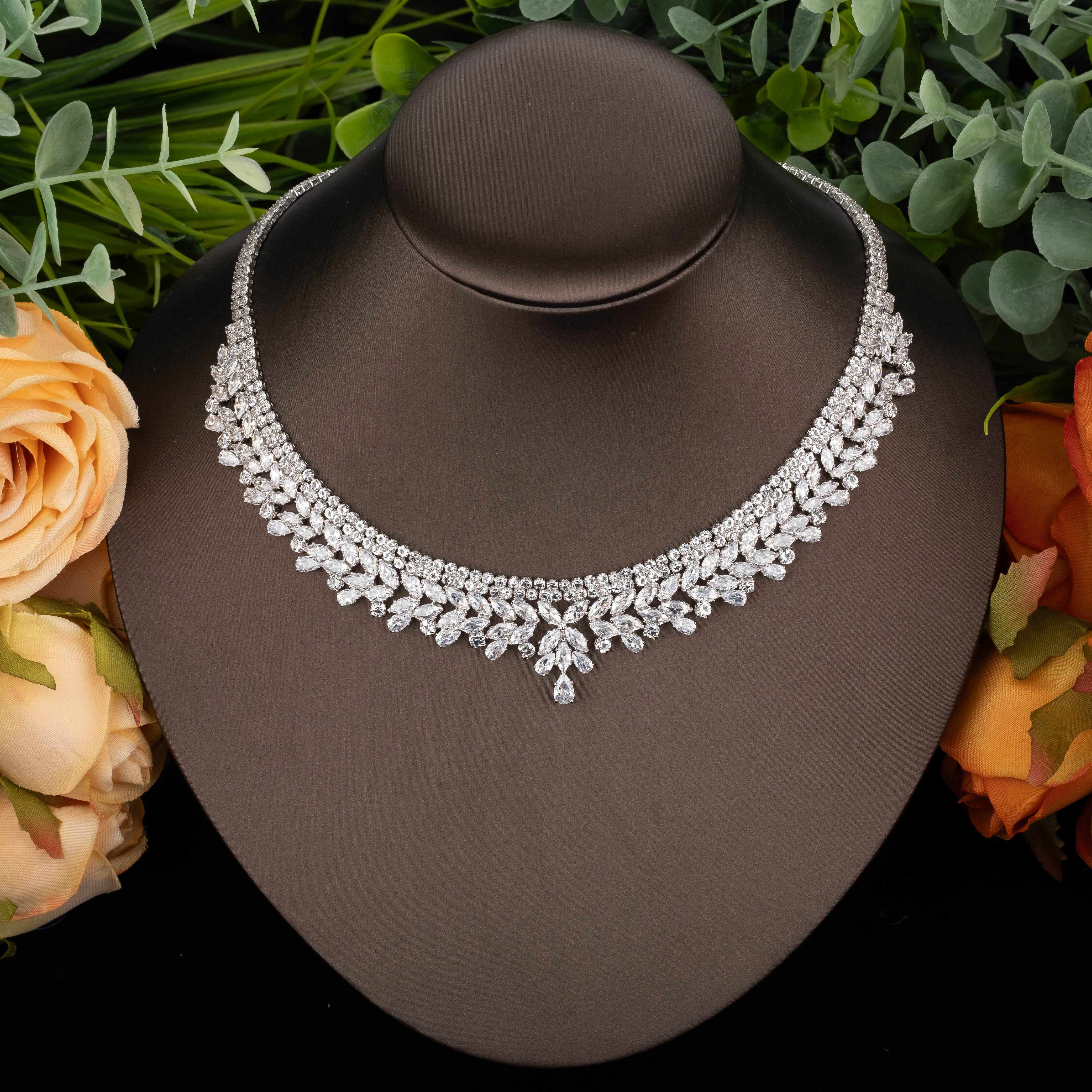 Wedding Jewelry Set with Copper-Embedded Cubic Zirconia and Teardrop Pendant