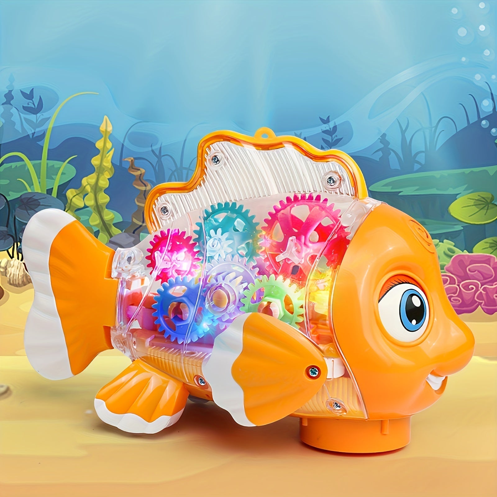 Kids' Clown Fish Swing Toy Light-Up Musical Transparent Swimming Fish for Children