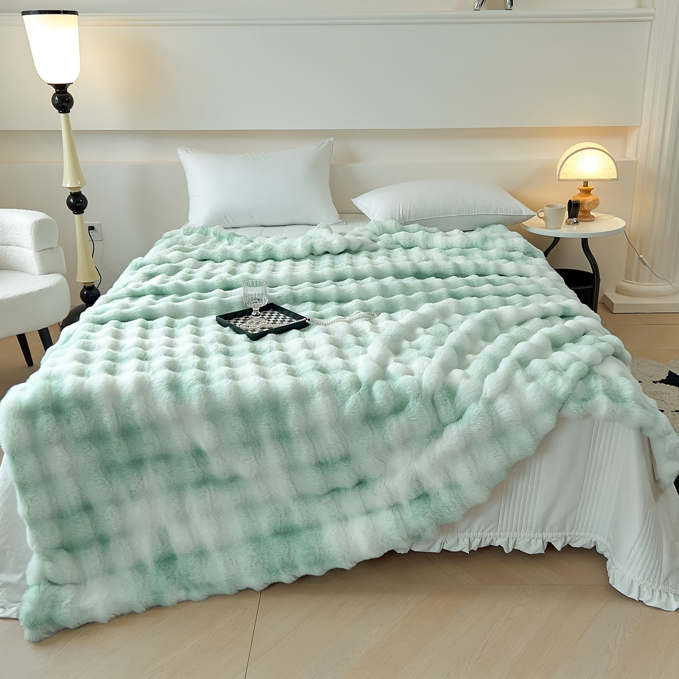 Tie-Dye Faux Rabbit Fur Blanket Shaggy Plush Bed Sofa Throw Cozy Fluffy